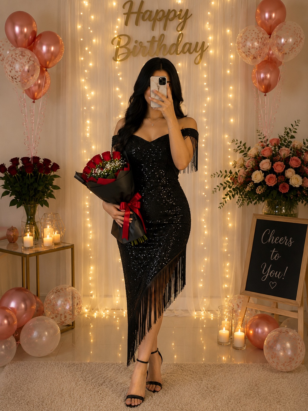 Black Sequin Fringe Party Dress