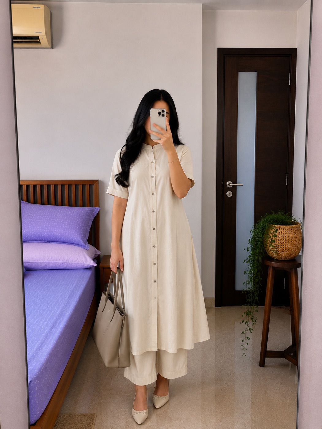 Cream A-Line Kurta & Palazzo Co-Ord Set