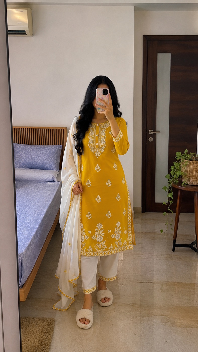 Embroidered Kurta Pant Dupatta Suit Set