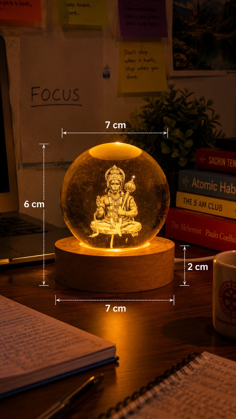 3D Hanuman Crystal Ball LED Night Lamp view 4