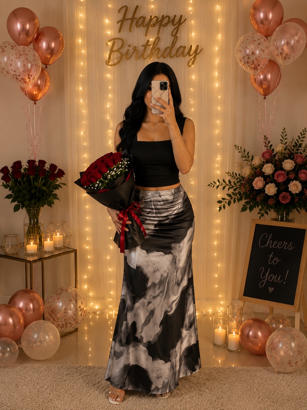 Black & Grey Marble Print Maxi Dress