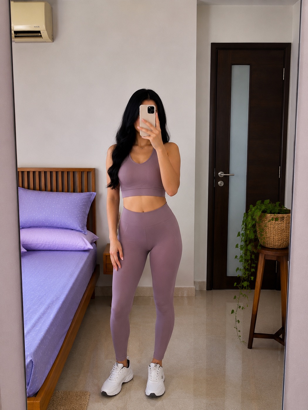 Mauve Ribbed Sports Bra & Legging Co-Ord Set