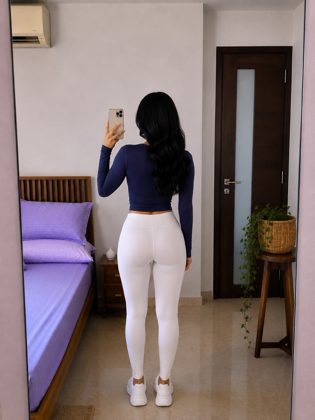 Navy Long-Sleeve Slim-Fit Gym Top (Thumbholes) view 2